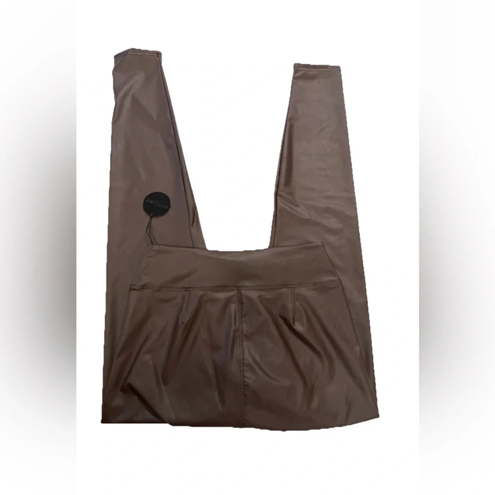 Offline By Aerie NWT Real Luxe Faux Leather High Waist Legging Dark Brown Large